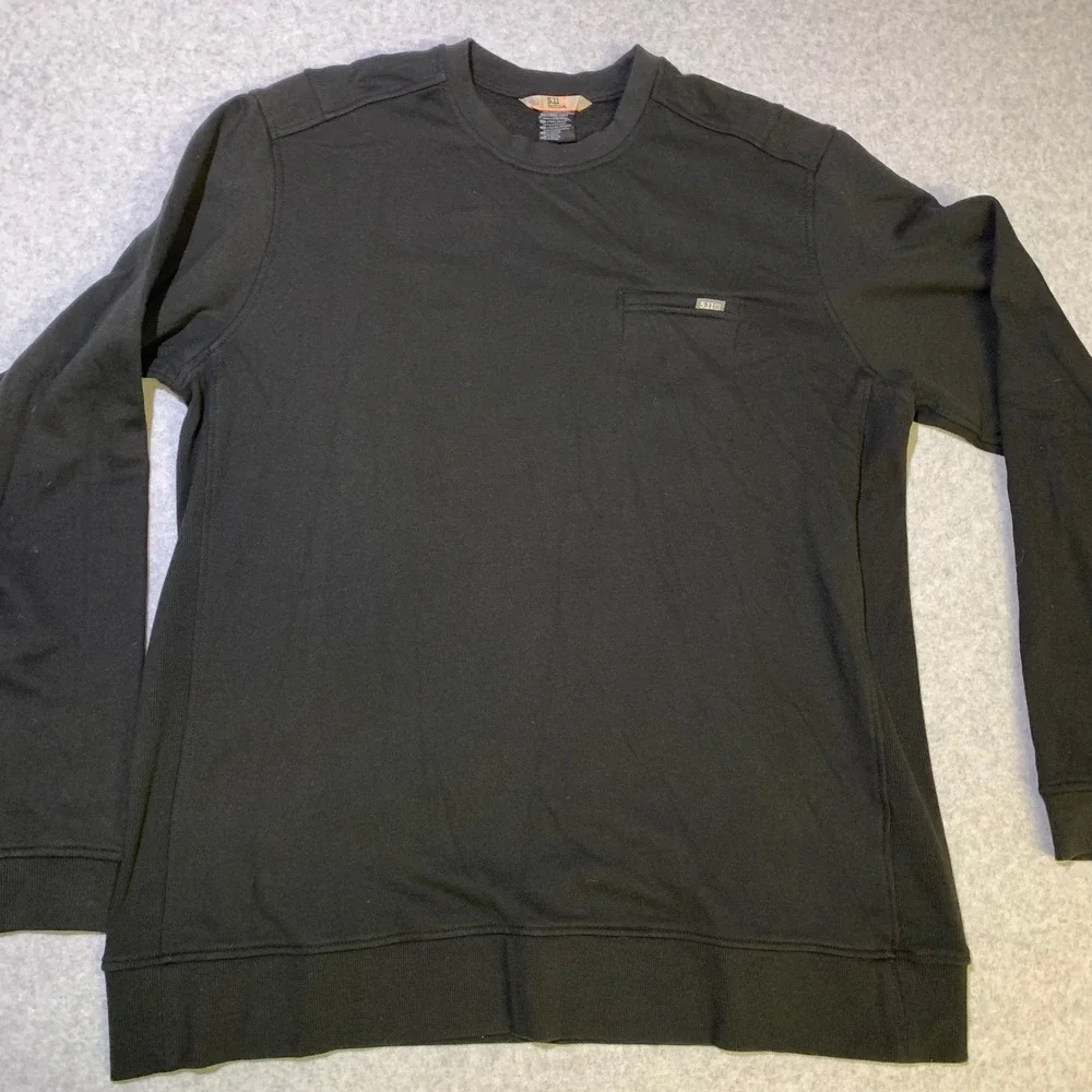 5.11 Tactical Sweatshirt Mens‎ 2XL Black Chest Pocket Crewneck Fleece Lined